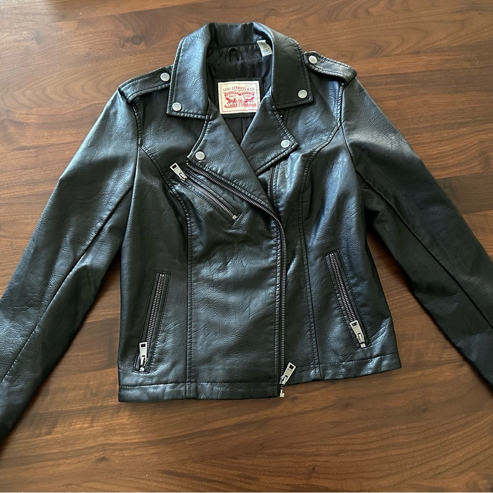 Levi Strauss Black Vegan Leather Moto Jacket Size Small